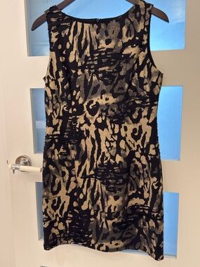 Frank Lyman Design Black and Gold Animal-Print Midi Dress